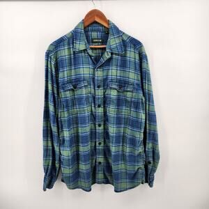Orvis Men's Medium Linen Blend Long Sleeve Active Fit Blue Green Plaid